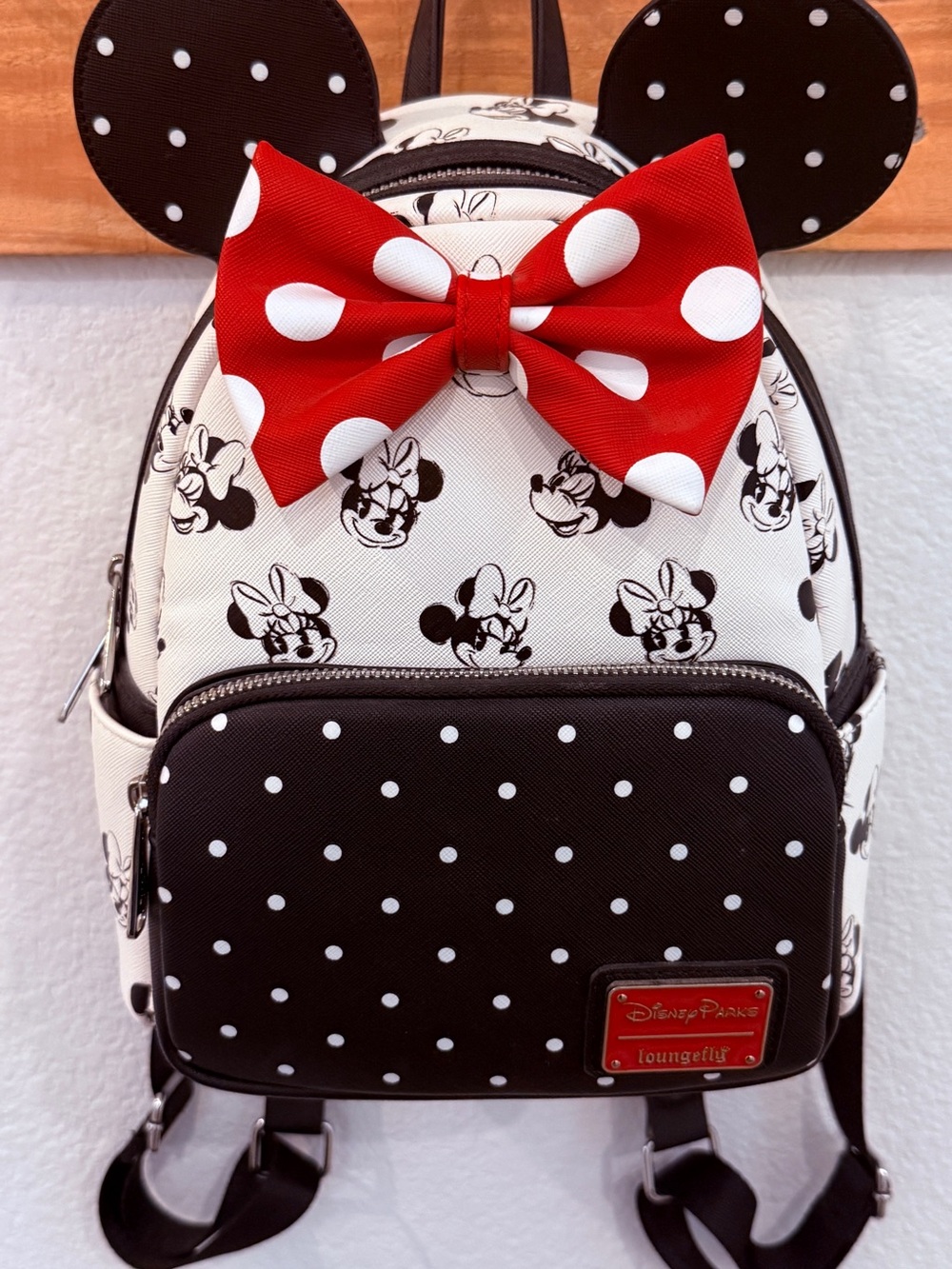 Loungefly Kids Minnie Mouse Black, White & Red Polka Dot Bow Mini Backpack